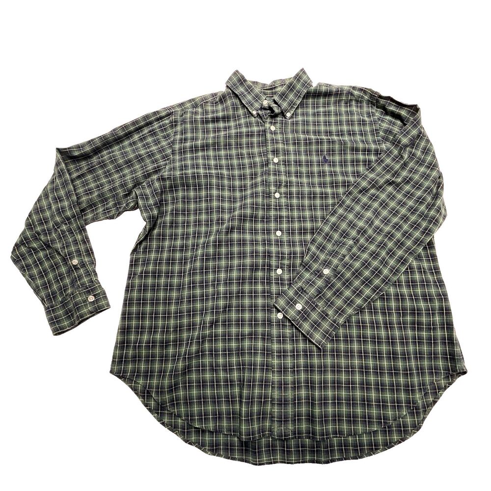 Ralph Lauren Button Down Shirt Green Plaid Classic Fit Long Sleeve Men's Size XL